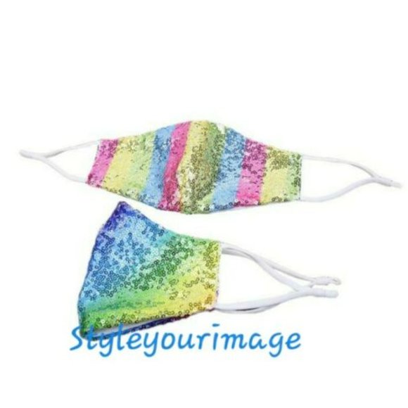 Kids Sequin Face Mask (Shiny Sparkly Washable/ Reusable) With Filter Pockets - Picture 4 of 12